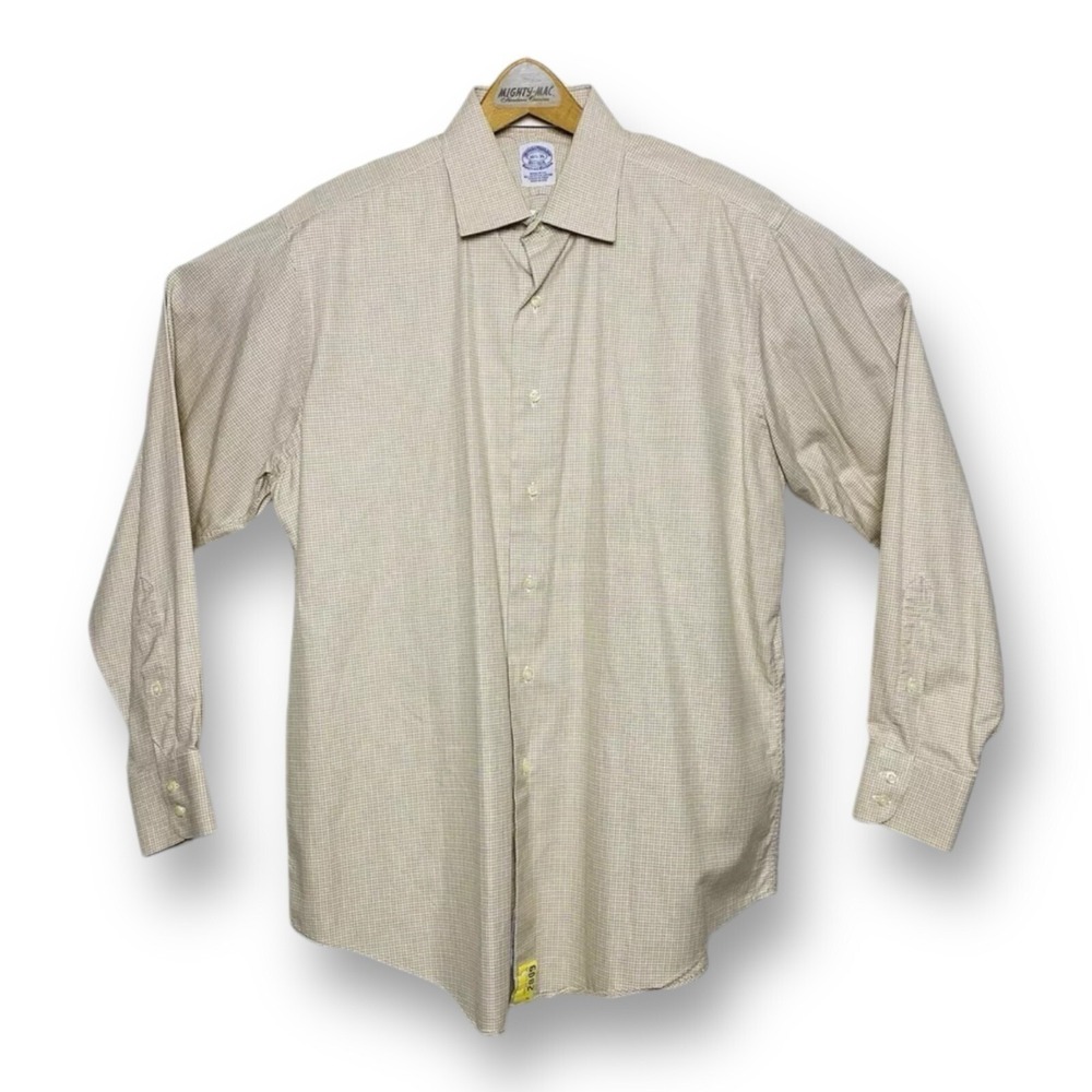 Brooks Brothers White w/ Yellow and Brown Check L/S Ctn Btn Down Size 16.5/35